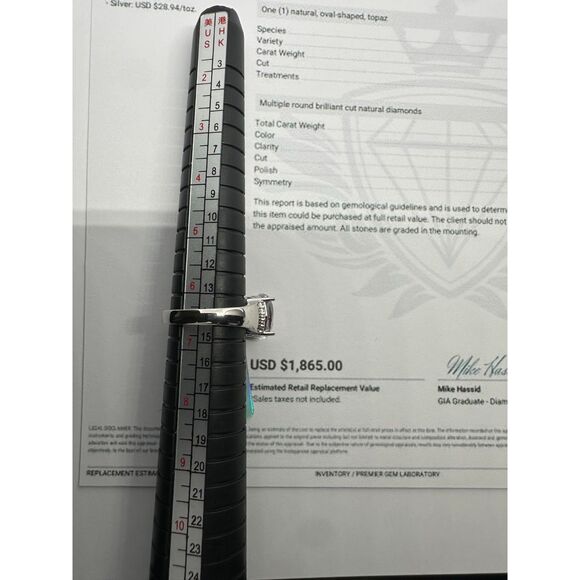 Lab Grown Oval Cut Rainbow Topaz with Diamond on Sterling Silver Ring - Picture 6 of 6